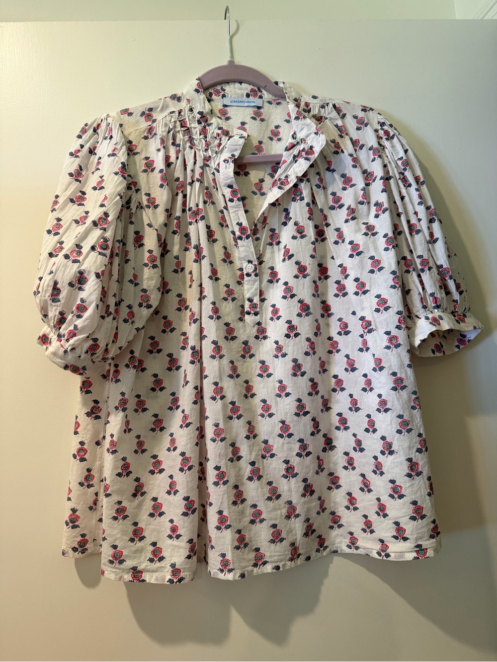 Le Bazaar Coastal Eloise Cotton Blouse - White with Pink Roses